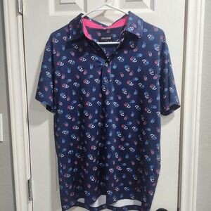 Druids Golf Polo Shirt Men's S Navy Skull Print Performance Moisture Wicking